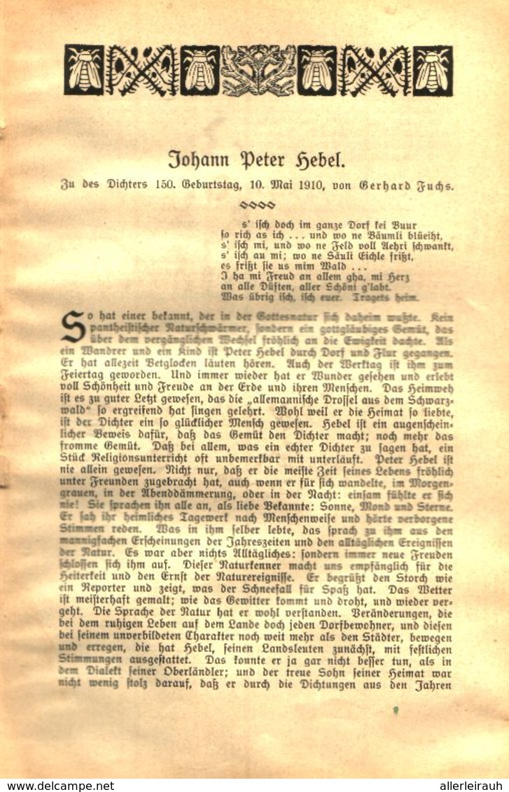 Johann Peter Hebel / Druck, Entnommen Aus Kalender / 1910 - Empaques