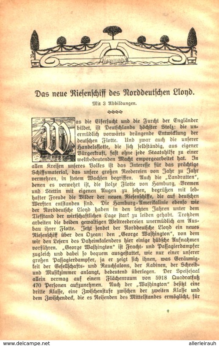 Das Neue Riesenschiff Des Norddeutschen Lloyd / Artikel, Entnommen Aus Kalender / 1910 - Bücherpakete