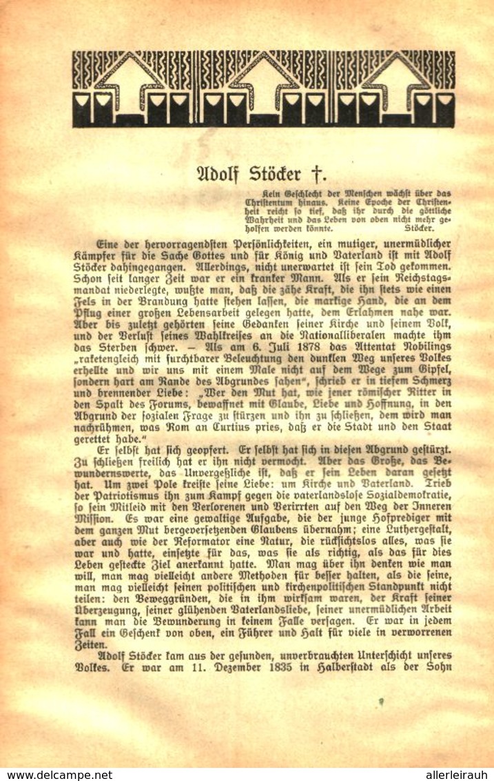 Adolf Stöcker / Artikel, Entnommen Aus Kalender / 1910 - Pacchi