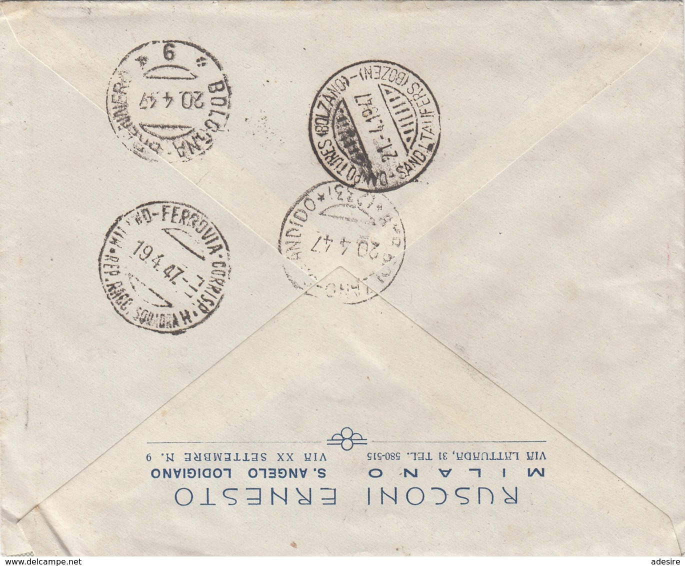 ITALIEN R-Brief 1947 - Esspresso Mehrfachfrankatur Und Viele Stempel Auf R-Brief Gel.1947 V.S.Angelo > Tures Bolzano ... - 1946-47 Corpo Polacco Periode