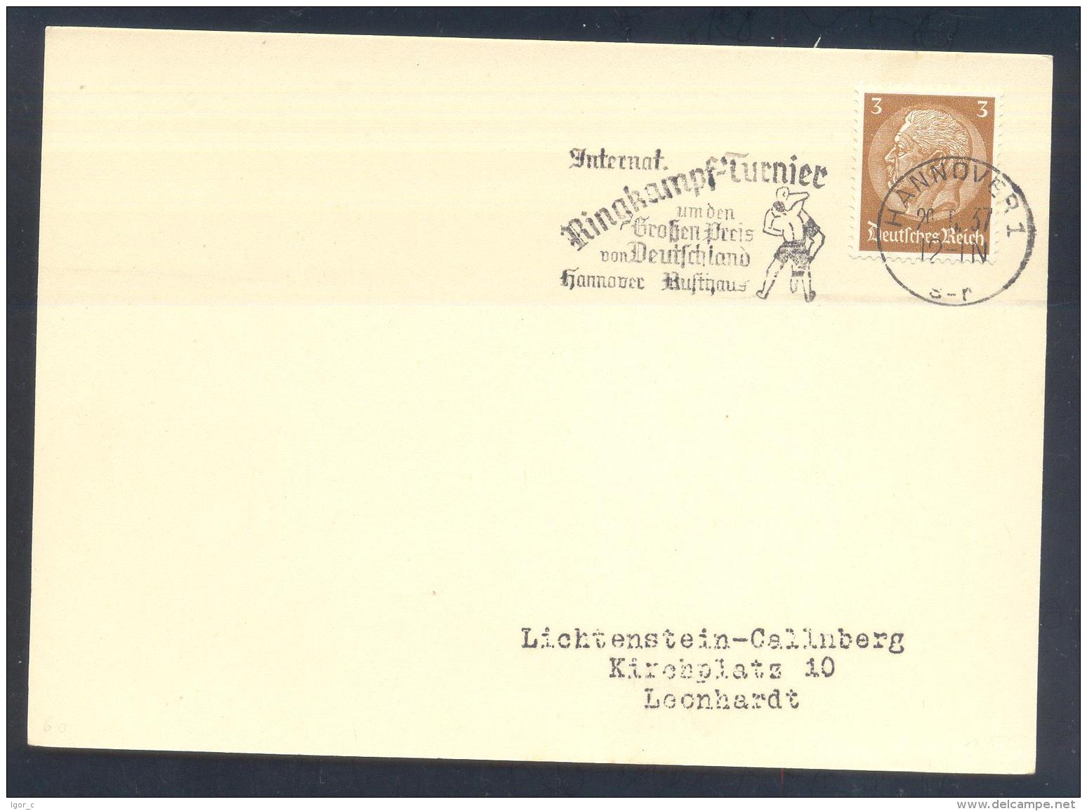 Germany (Deutsches Reich) 1937 Card: Wrestilng; Lutte, Ringen; International Ringkampf Turnier Hannover - Lutte