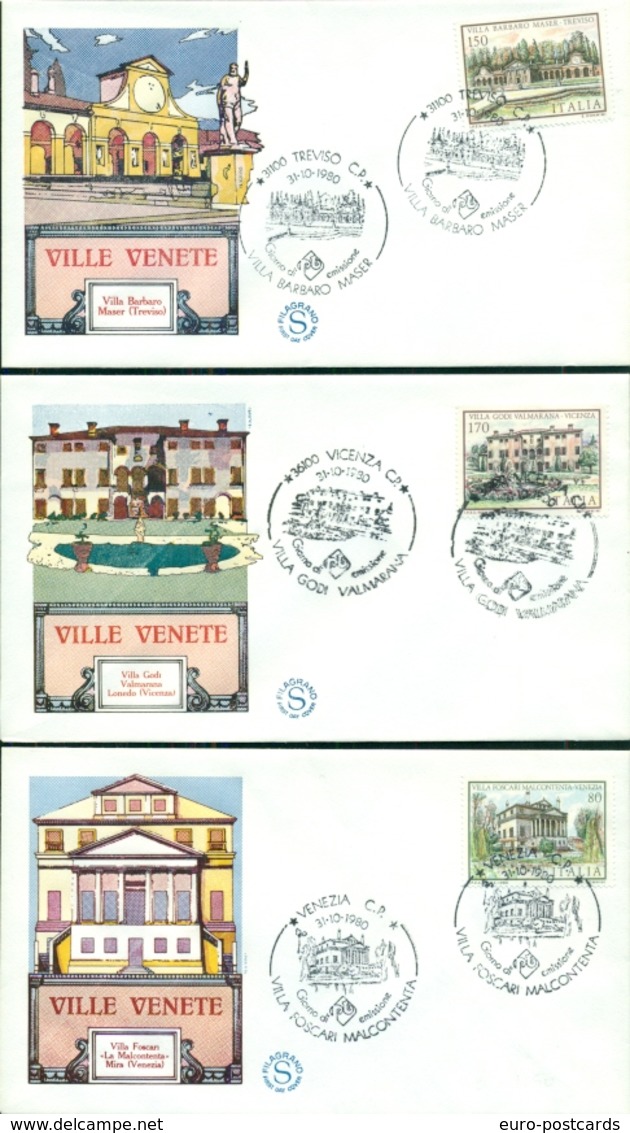 31/10/1980- ITALIA REPUBBLICA-BUSTA FILAGRANO -VILLE-VENEZIA-TREVISO-VICENZA- MARCOFILIA - FDC