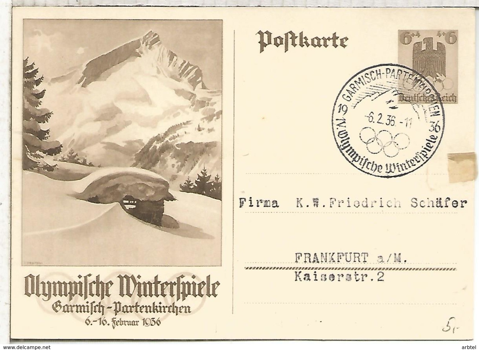 ALEMANIA REICH ENTERO POSTAL JUEGOS OLIMPICOS GARMISCH PARTENKIRCHEN 1936 MAT SKI - Winter 1936: Garmisch-Partenkirchen