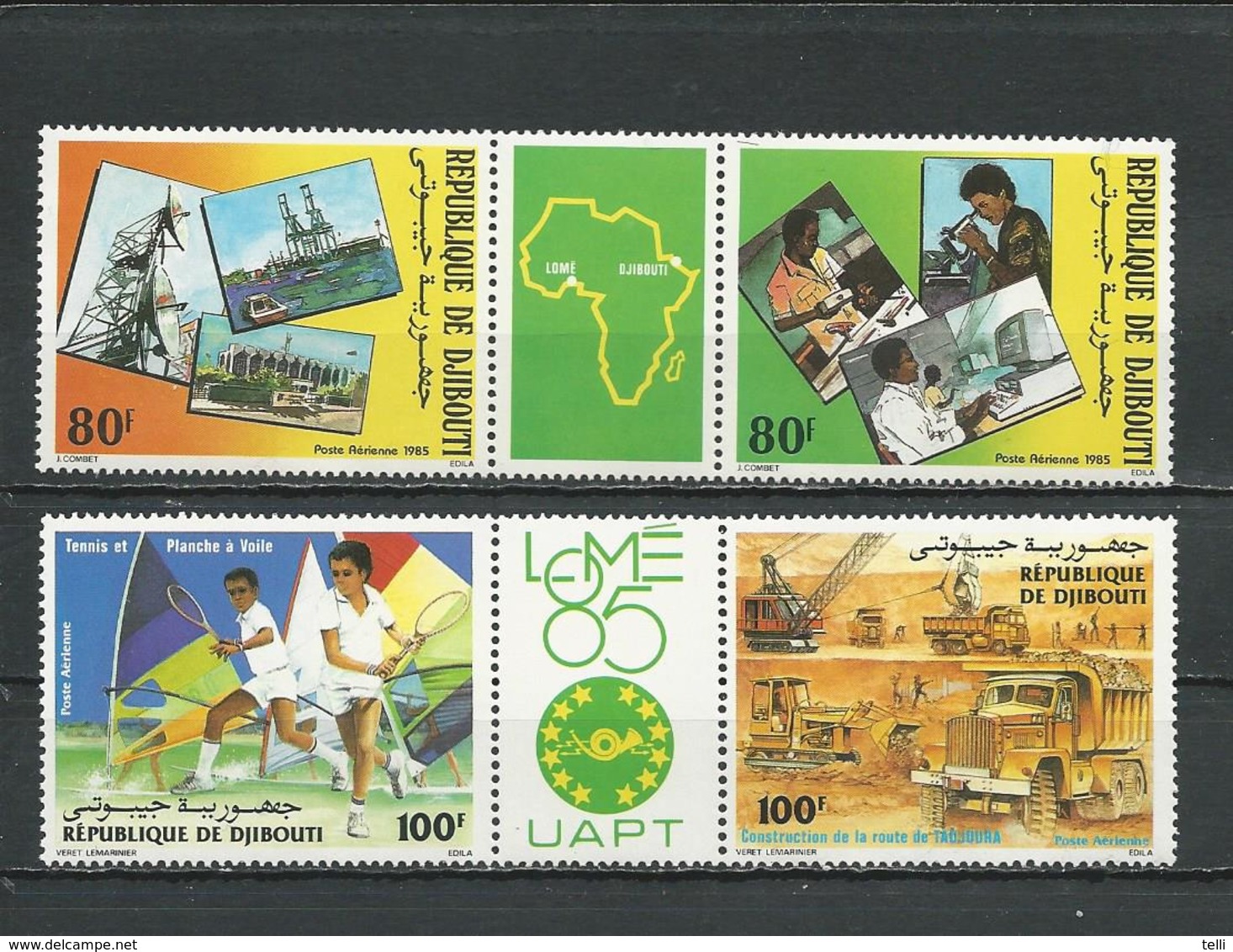 DJIBOUTI Scott C214a, C219a Yvert PA218a, PA223a (4) ** Cote 10,00 $ 1985 - Djibouti (1977-...)