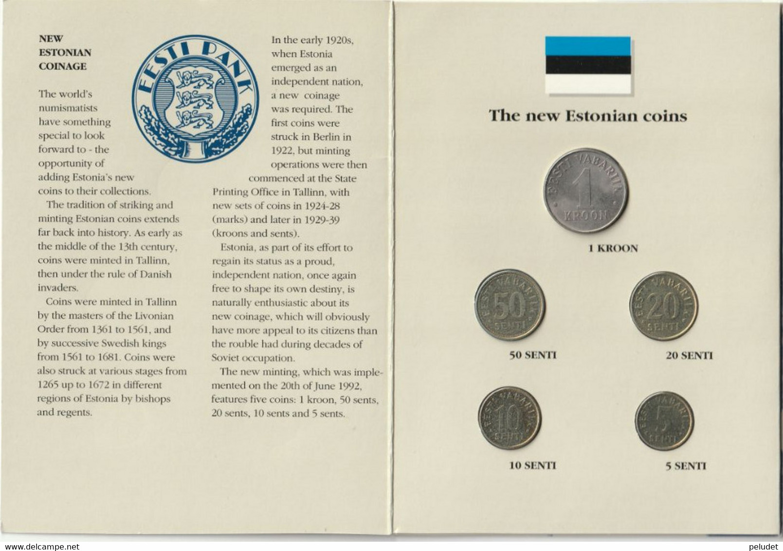 Estonia 1992 Bank Of Estoinia Eesti Pank Coin Set - Estonia