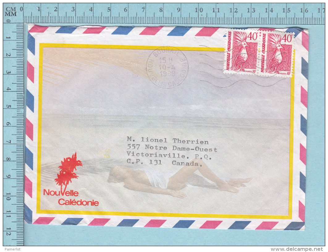 Nouvelle Calédonie - Envelope, Lettre Femme Sein Nu, Air Mail Bourail 1989, To Canada - Lettres & Documents