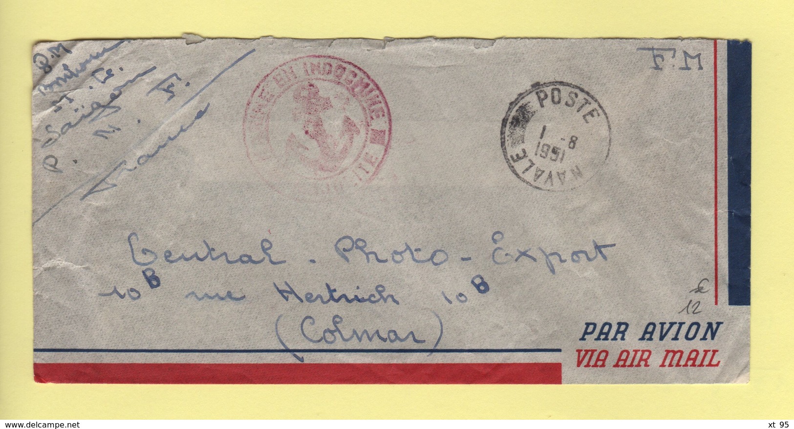 Poste Navale - Marine En Indochine - 1-8-1951 - Correo Naval