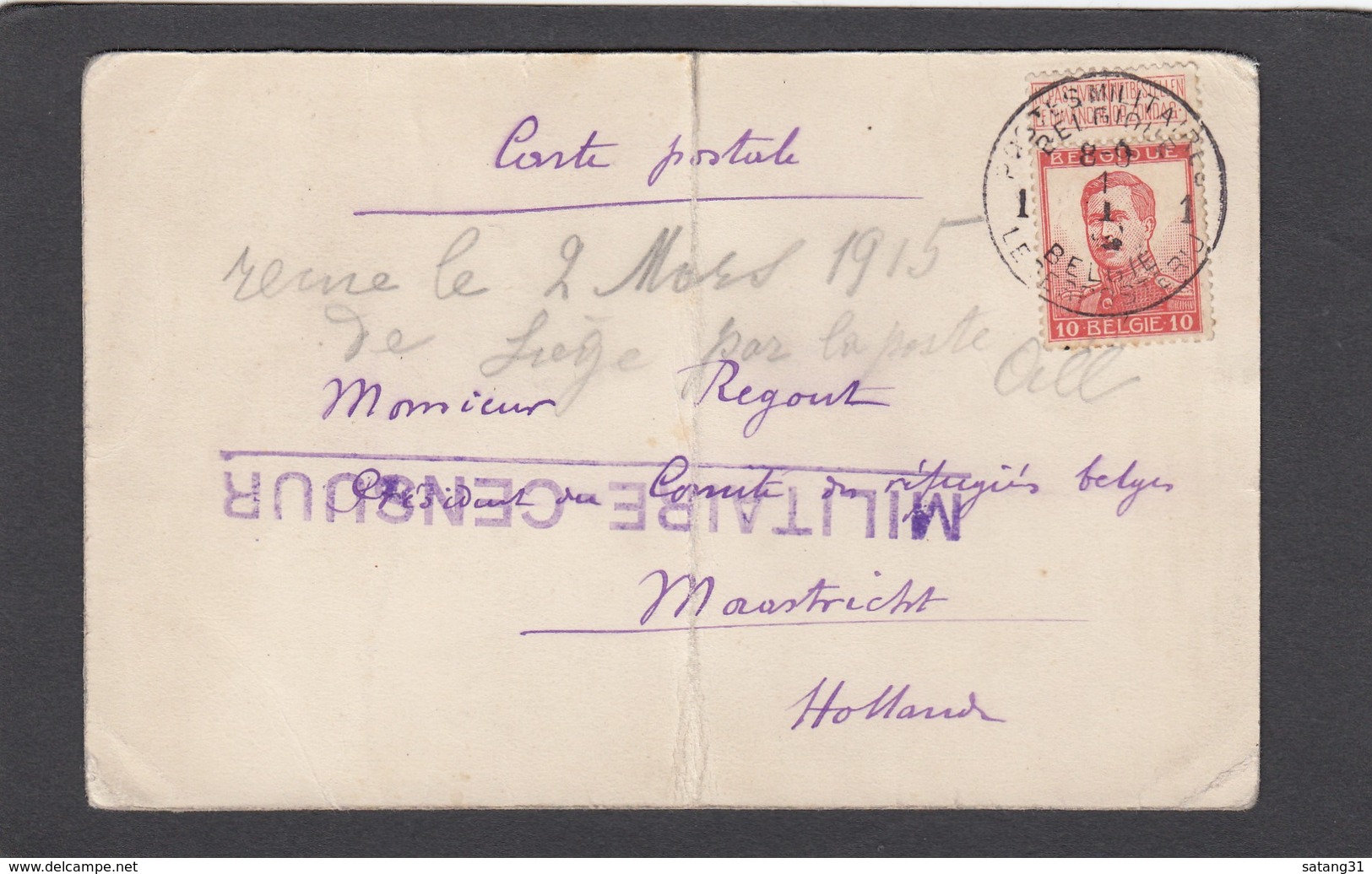 CARTE POSTALE POUR MAASTRICHT,CACHET DE LA CENSURE MILITAIRE. - Lettres & Documents