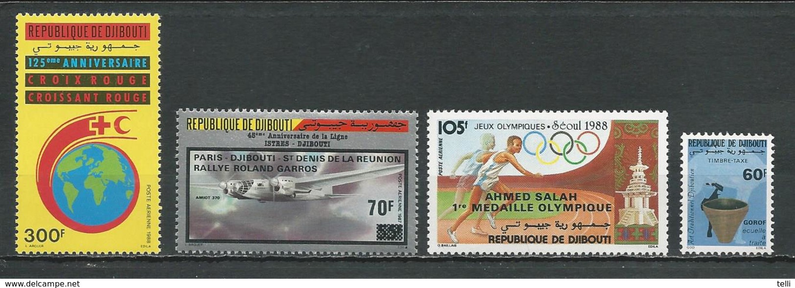 DJIBOUTI ScottC238, C240, C242, J5 Yvert PA241, PA243, PA245, Taxe 5 (4) ** Cote 10,50 $ 1988 - Djibouti (1977-...)