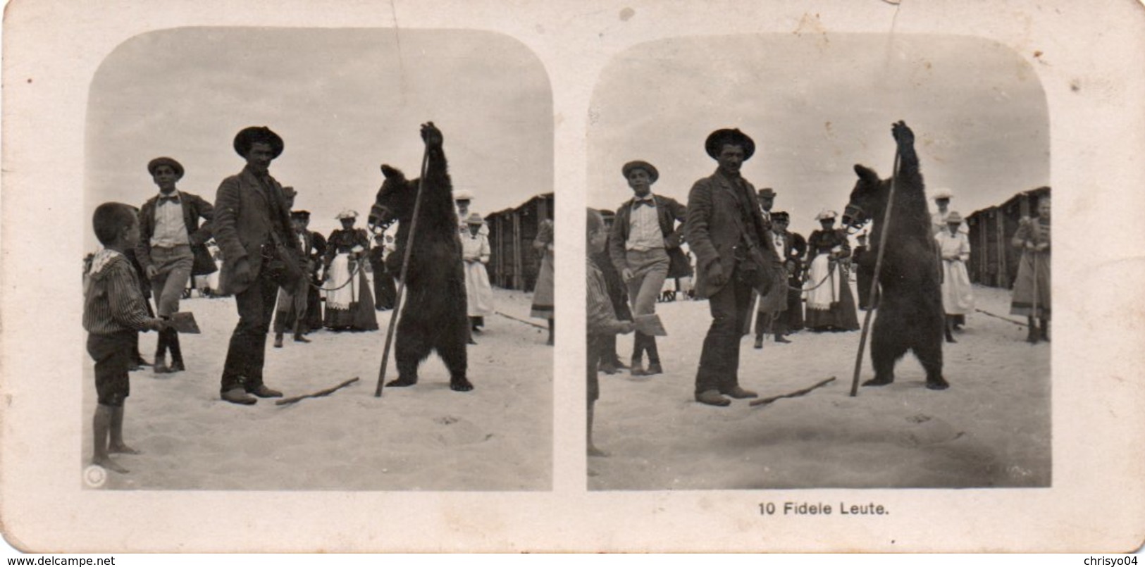 83Gt   Photo Stéréoscopique Stéréo Fidele Leute Montreur D' Ours - Autres & Non Classés