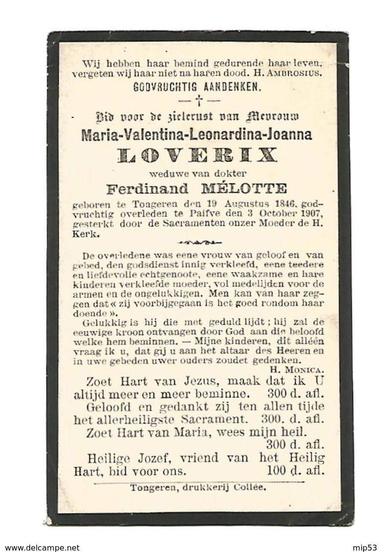 795. MARIA LOVERIX Wed. Dokter Melotte - °TONGEREN 1846 / +PAIFVE 1907 - Images Religieuses