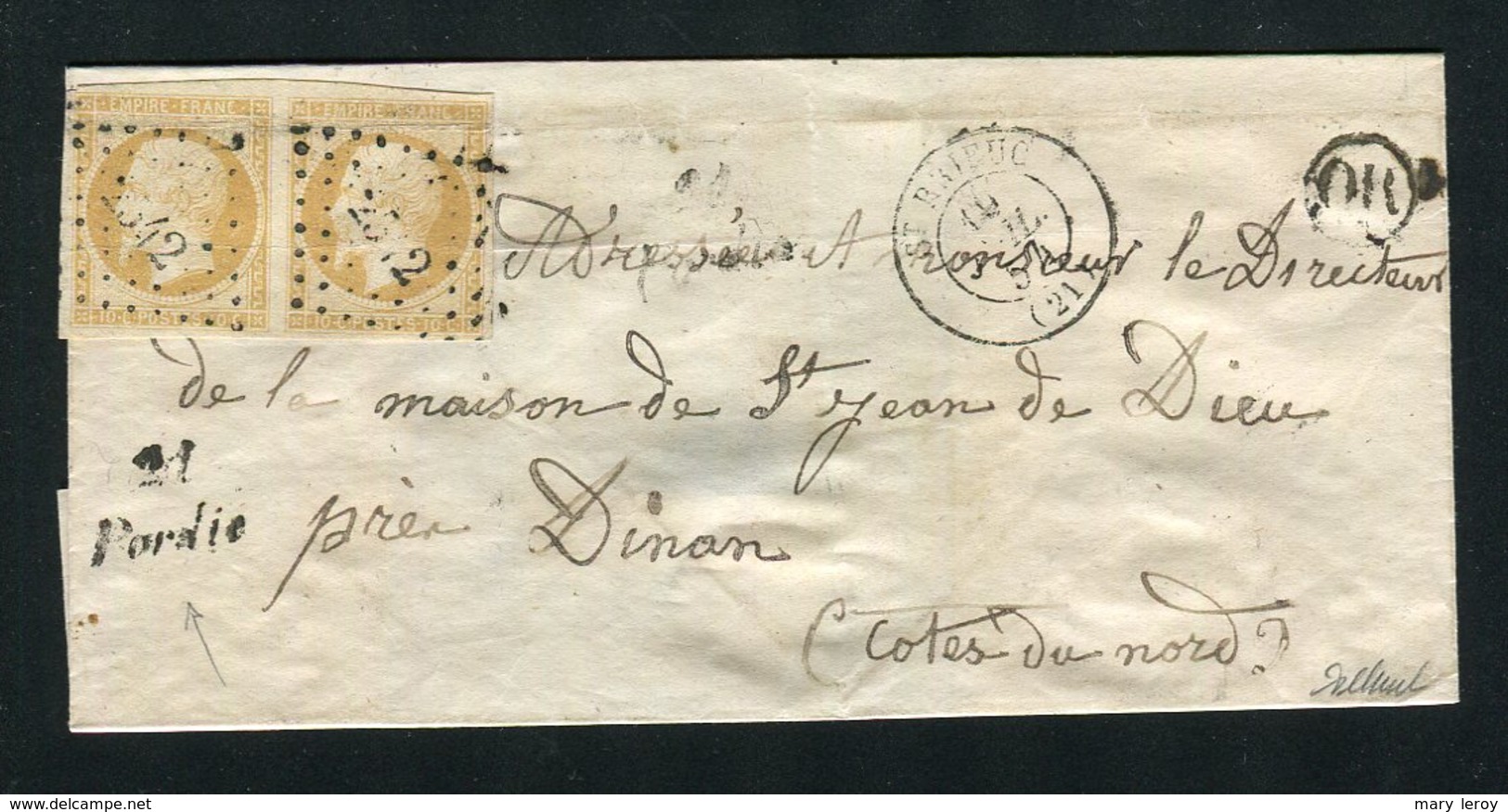 Rare Lettre De Pordic Par St Brieuc Pour Les Frères De St Jean Près De Dinan ( 1854 ) - Cursive 21 Pordic - 1853-1860 Napoleon III