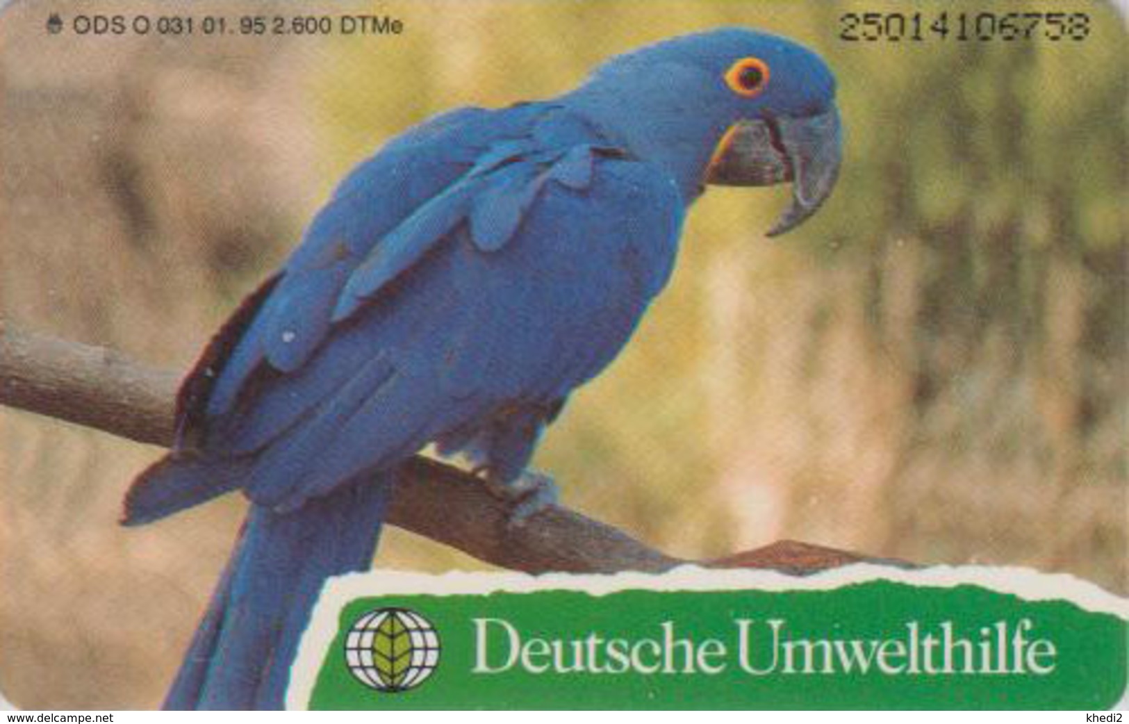 Télécarte à Puce Allemagne - DEUTSCHE UMWELTHILFE - ANIMAL - OISEAU ARA PERROQUET PARROT BIRD - Chip Phonecard - Loros