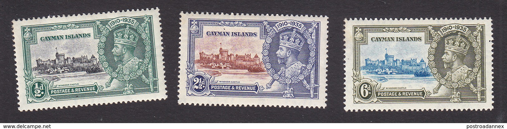 Cayman Islands, Scott #81-83, Mint Hinged, Silver Jubilee, Issued 1935 - Cayman Islands
