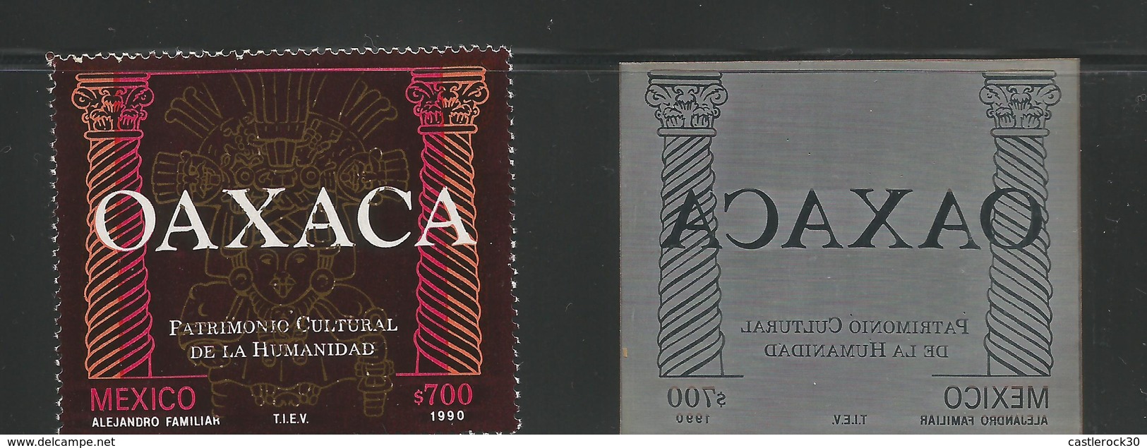 M) 1990 MEXICO, PRINTING PLATE OF THE STATE OF OAXACA, WITH A AZTEC SYMBOL IN THE FUND, AND TWO PILLARS ON THE SIDES, MA - Mexico