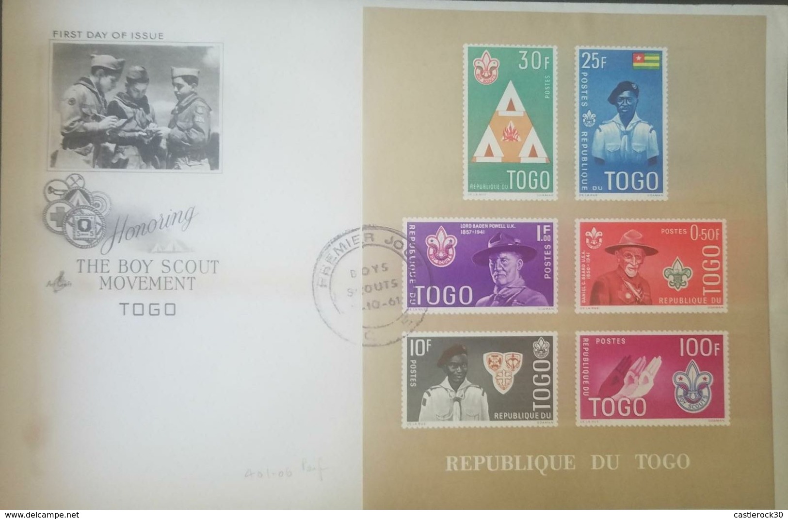 L) 1961 REPUBLIC OF TOGO, HONORING THE BOY SCOUT MOVEMET, FLEUR OF LIS, SCOUT, PEOPLE, ROBERT BADEN POWELL, DANIEL CARTE - Togo (1960-...)