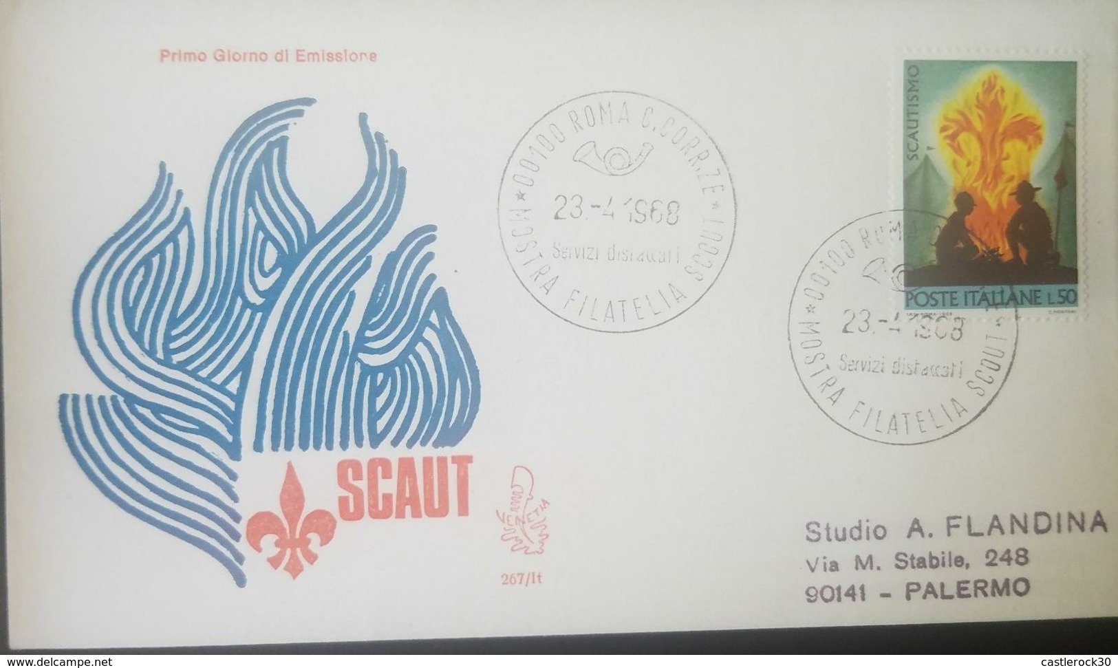 L) 1968 ITALY, SCOUT, WOOD FIRE, CAMP, FLEUR OF LIS, 50L, FDC - FDC