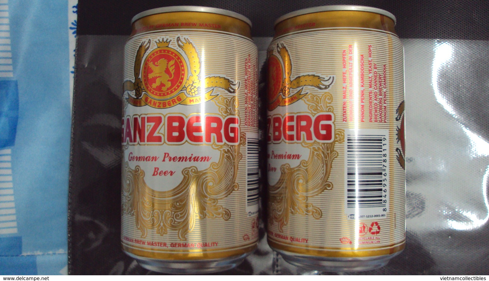 Cambodia Cambodge GANZBERG Empty 330ml Beer Can / Opened At Bottom - Cannettes