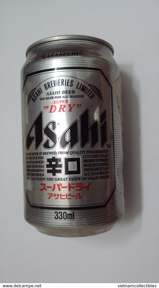 Japan Asahi Empty 330ml Beer Can / Opened At Bottom - Cans