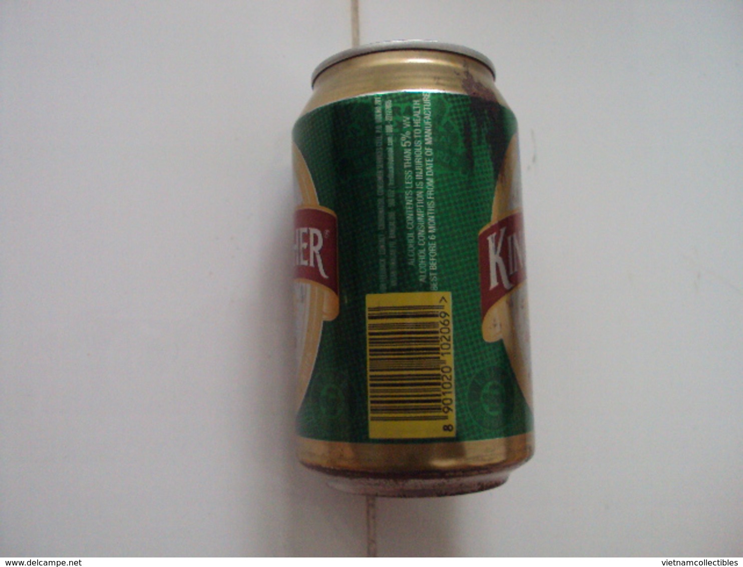 India Kingfisher Green 330ml Beer Can / Empty One / Opened By 2 Small Holes At Bottom / 03 Photo - Cannettes