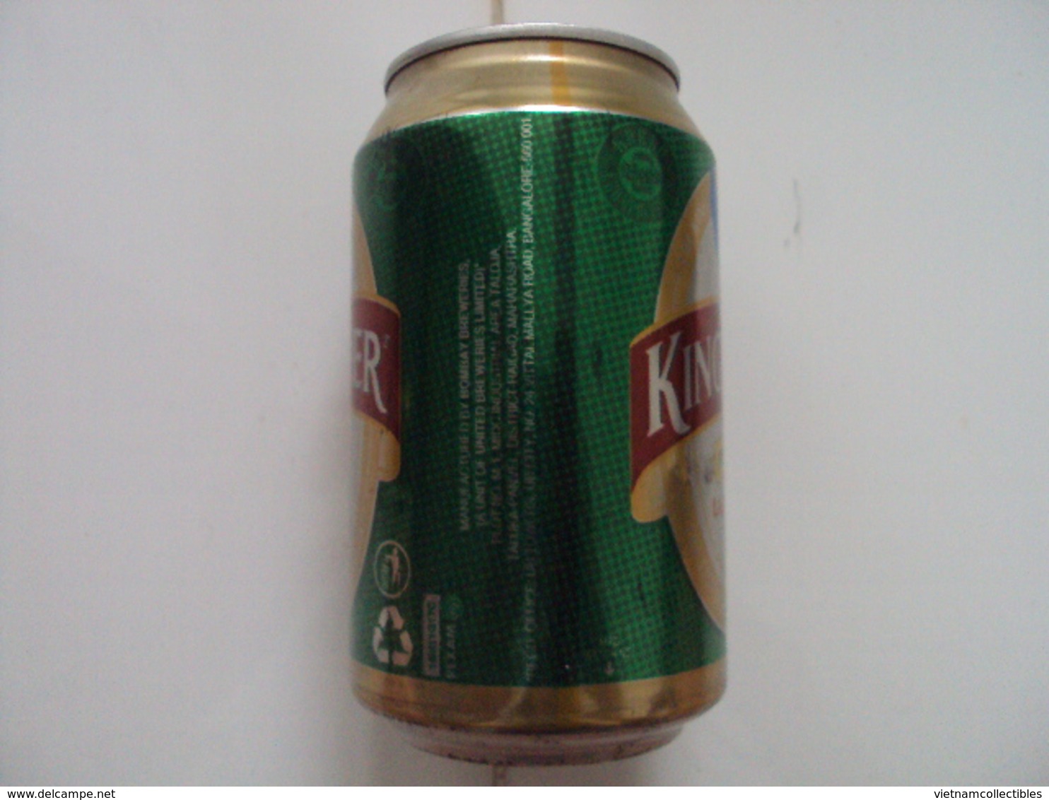 India Kingfisher Green 330ml Beer Can / Empty One / Opened By 2 Small Holes At Bottom / 03 Photo - Cannettes