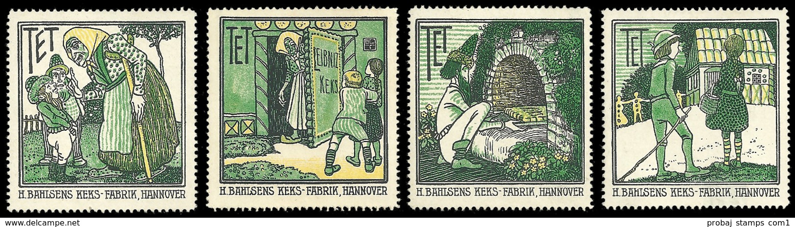 German Poster Stamp Complete Set 12 Poster Stamps Hansel And Gretel Brothers Grimm Fairy Tales Artist Heinrich Vogeler - Märchen, Sagen & Legenden