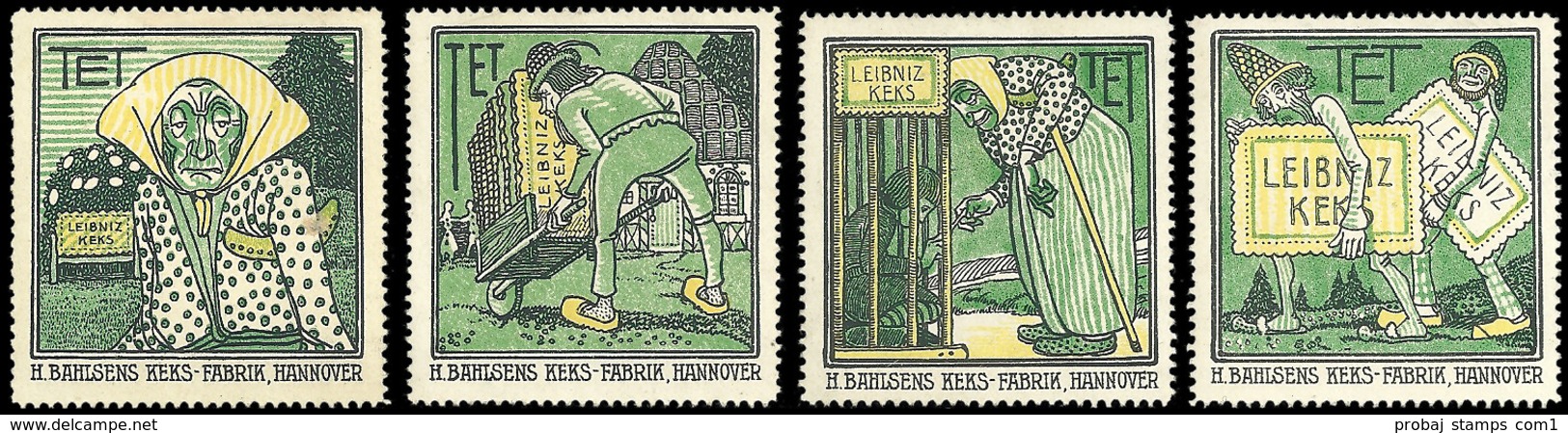 German Poster Stamp Complete Set 12 Poster Stamps Hansel And Gretel Brothers Grimm Fairy Tales Artist Heinrich Vogeler - Contes, Fables & Légendes