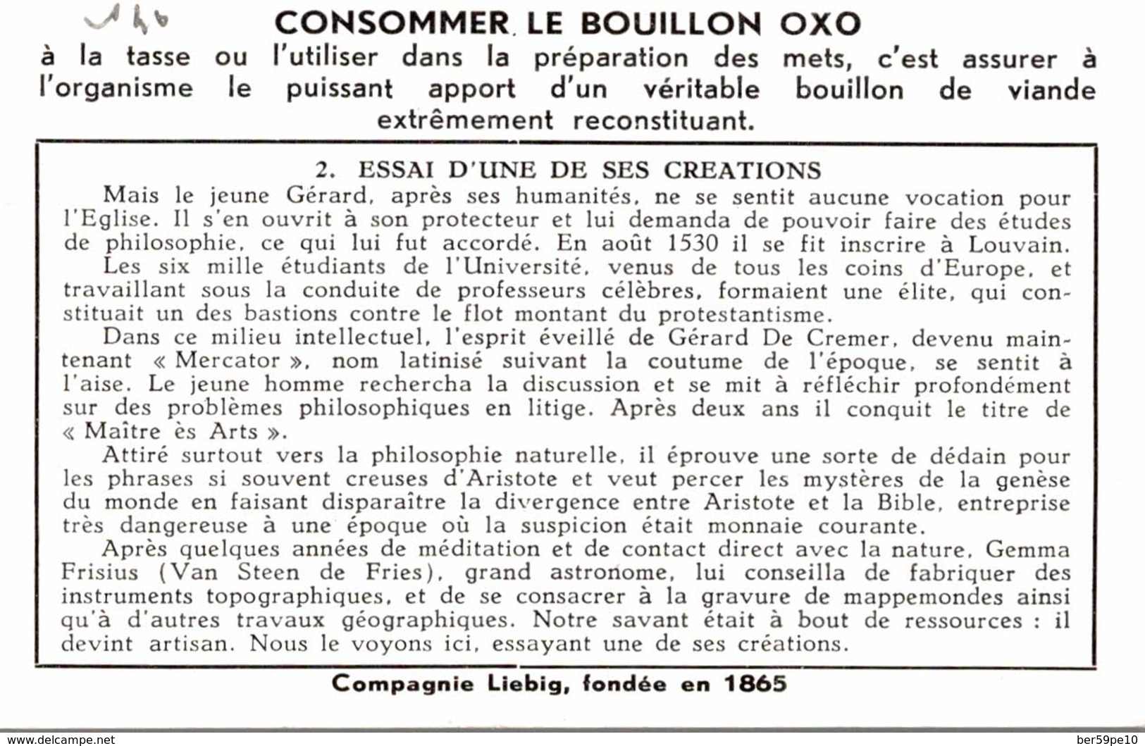 CHROMO LIEBIG MERCATOR SAVANT BELGE ESSAI D'UNE DE SES CREATIONS - Autres & Non Classés