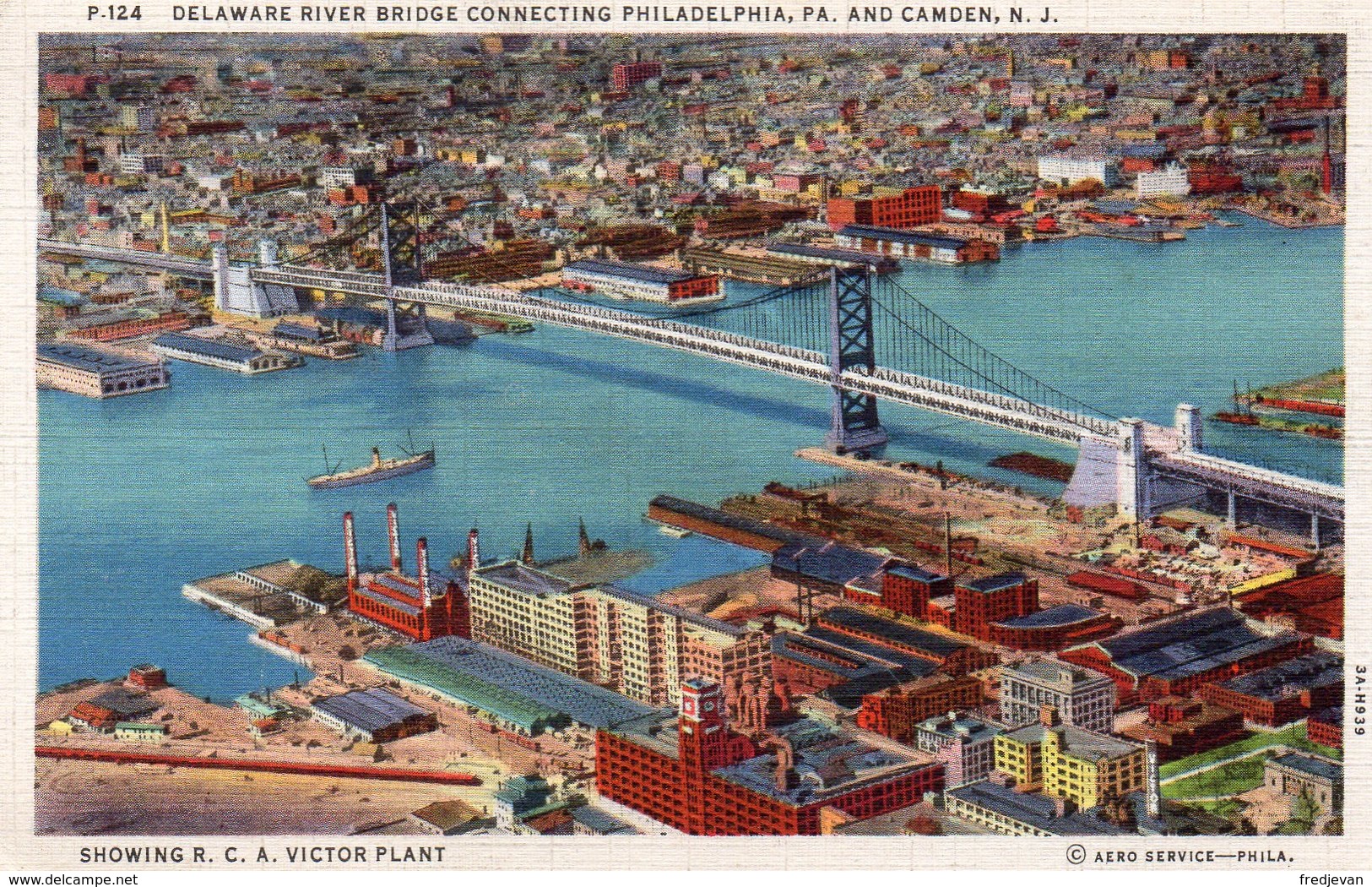 Delaware River Bridge Connecting Philadelphia, Pa. And Camden, N. J. / Showing R.C.A. Victor Plant / 1935 - Camden