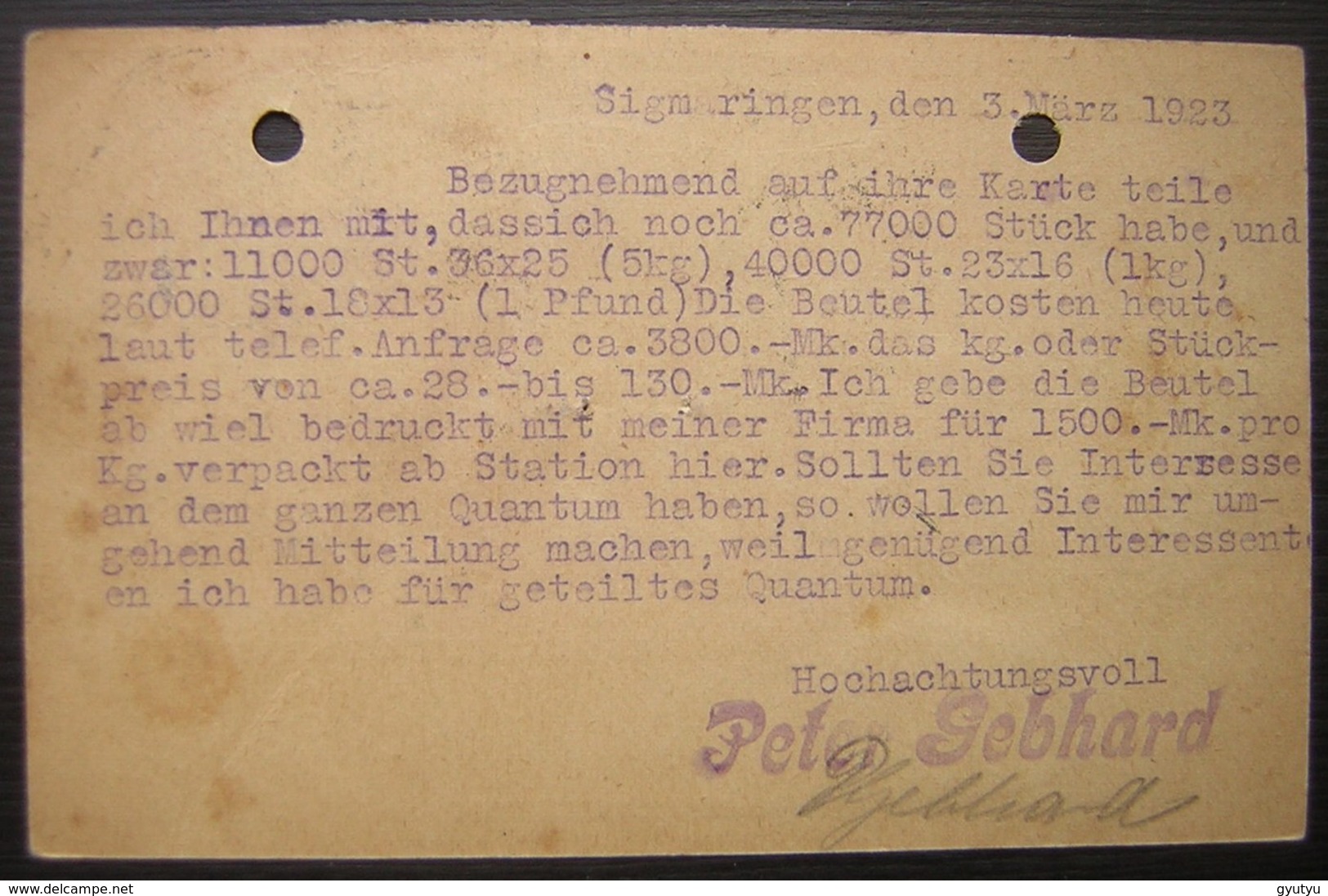 1923 Belle Oblitération Sur Une Carte De Sigmaringen (Gebhard) Pour Kirner à Wimpfen ( Deutsches Reich Allemagne) - Lettres & Documents