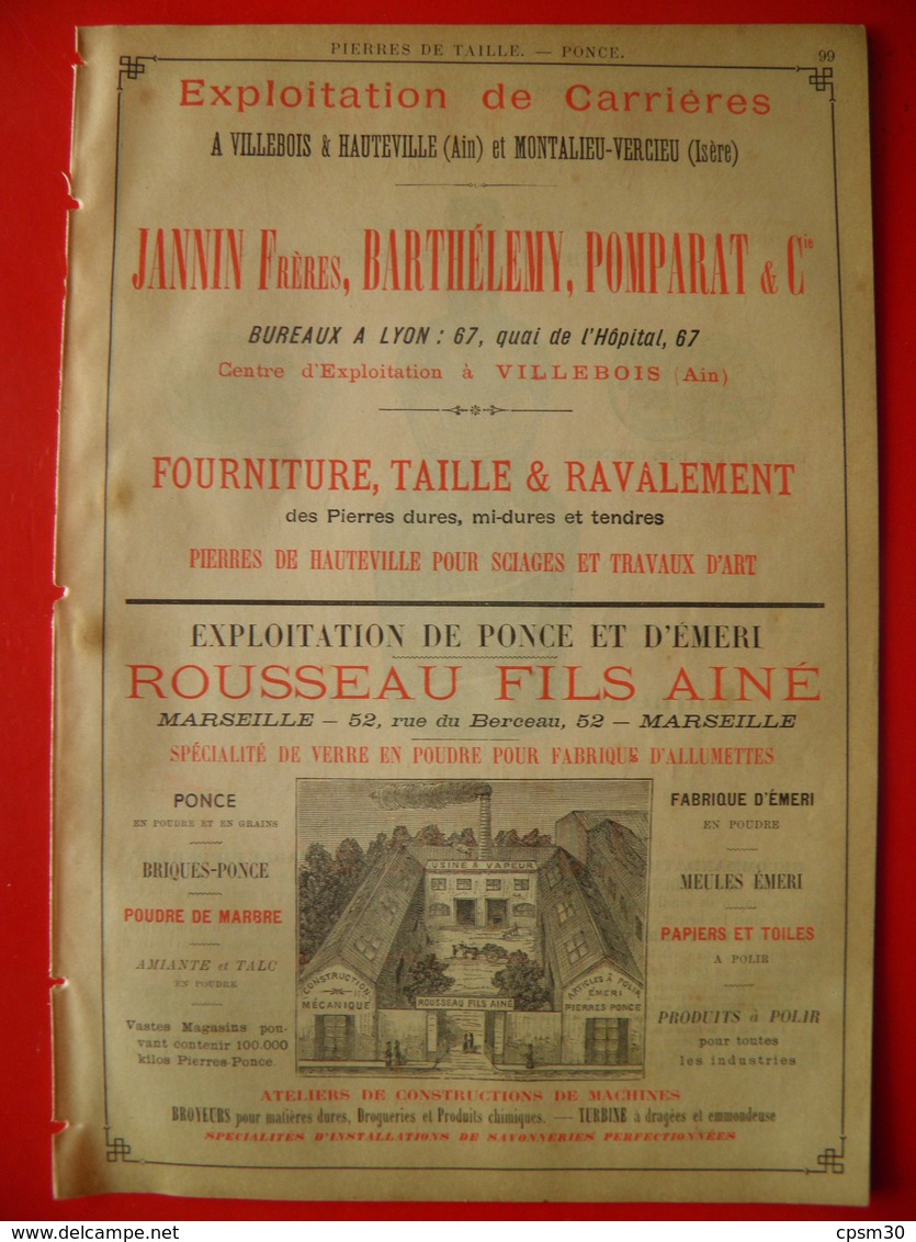 PUB 1892 - Pierre De Taille Villebois & Hauteville; Pierre-Ponce Émeri Marseille; PIPPERMINT à Revel - Publicités