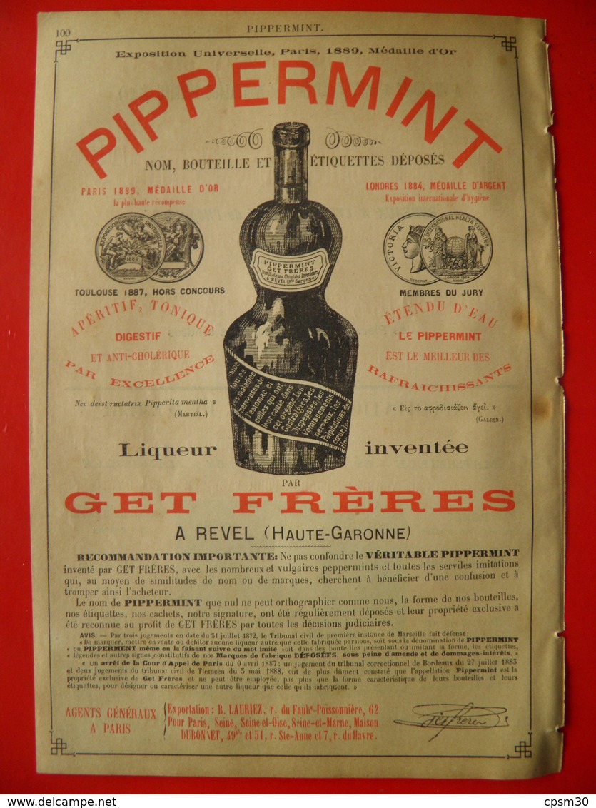 PUB 1892 - Pierre De Taille Villebois & Hauteville; Pierre-Ponce Émeri Marseille; PIPPERMINT à Revel - Pubblicitari