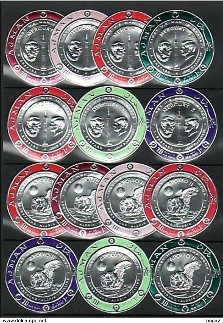 Ajman, 1969 Silver Foil Kennedy Churchill Space Apollo 11,Round Stamps 14v. - Unusual - Asia