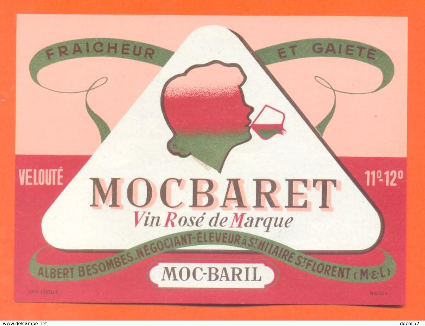 étiquette Ancienne Vin De Table Rosé Mocbaret Albert Desombes à Saint Hilaire - 11°/ 12°/° - 75 Cl - Vino Rosato