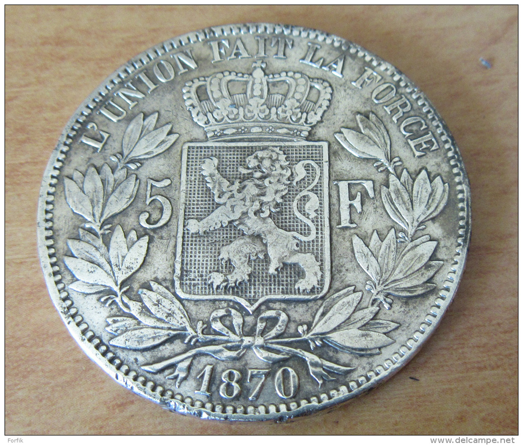 2 Monnaies 5 Francs Belgique Leopold II 1869 Et 1870 En Argent - TTB - 5 Francs