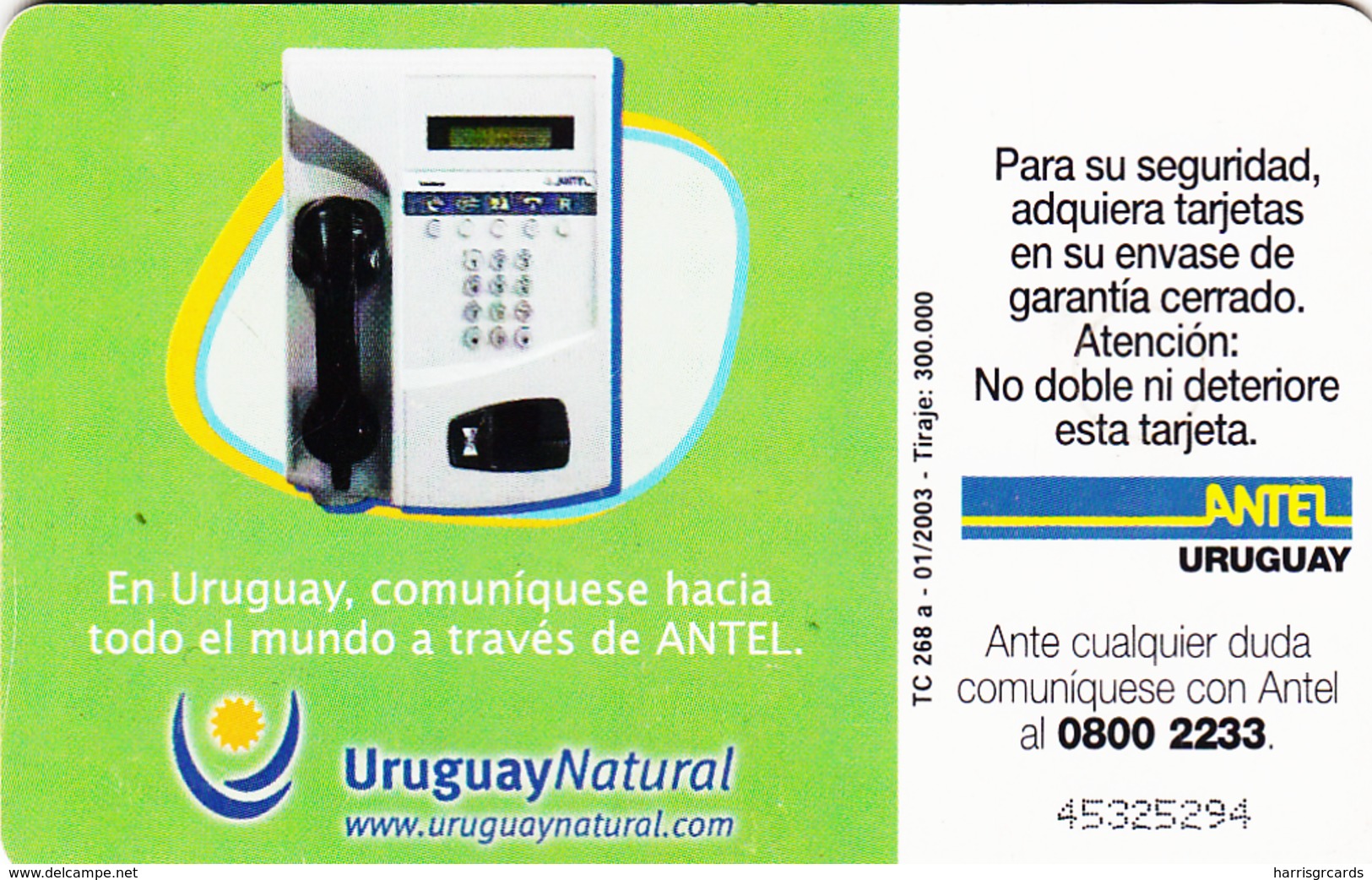 URUGUAY - Uruguay Natural, TC 268a, 25 $ , Tirage 300.000, Used - Uruguay