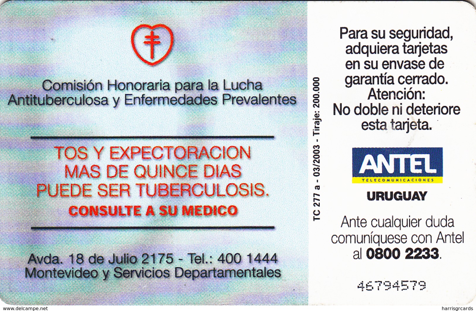 URUGUAY - Día Mundial De La Tuberculosis, TC 277a, 25 $ , Tirage 200.000, Used - Uruguay