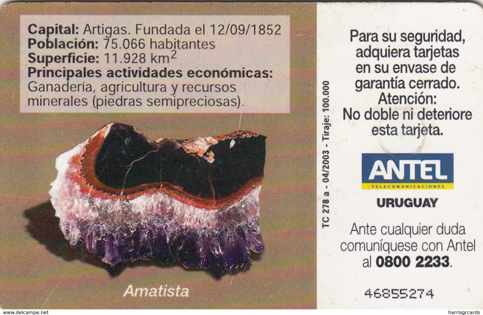 URUGUAY - Artigas: Piedra Pintada, TC 278a, 25 $ , Tirage 100.000, Used - Uruguay