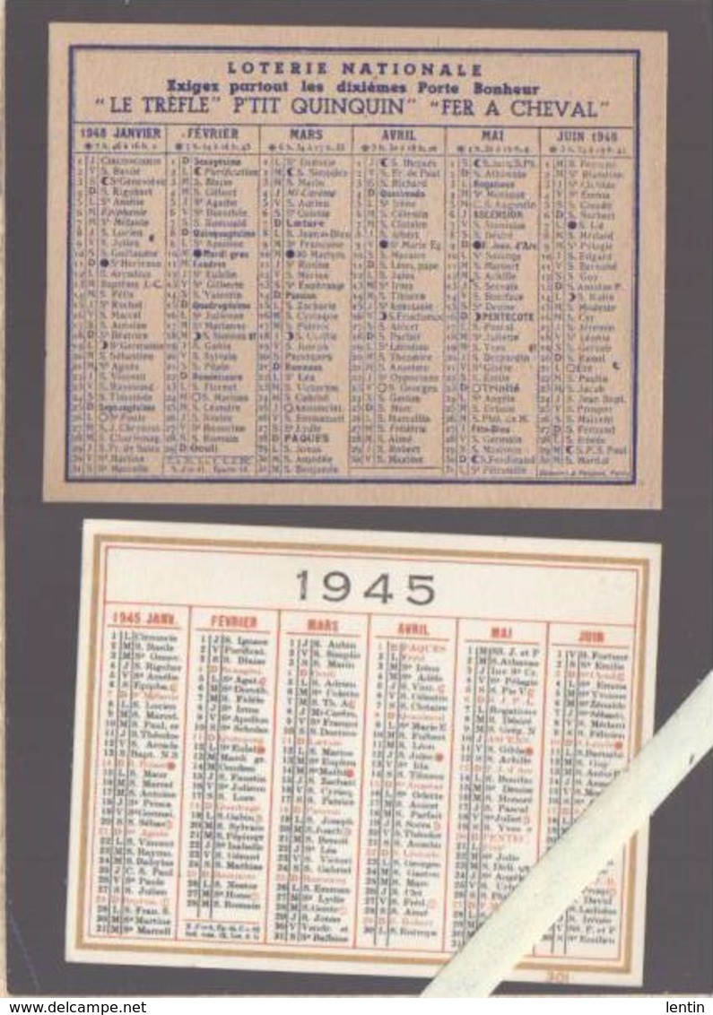 Petit Calendrier - 1948  Loterie Nationale, Credit Du Nord + 1945 - Lot De 2 - Petit Format : 1941-60