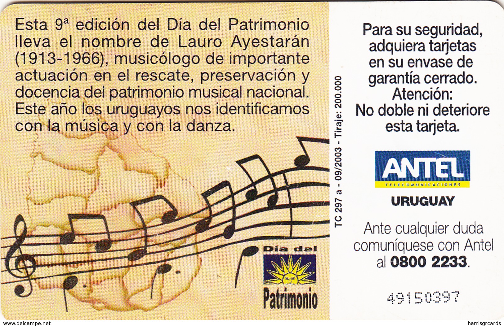 URUGUAY - Dia Del Patrimonio: Homenaje A L Ayestaran , TC 297a, 25 $ , Tirage 200.000, Used - Uruguay