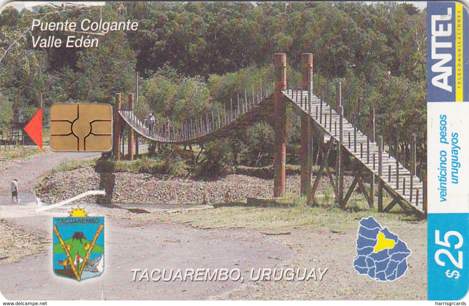 URUGUAY - Tacuarembo: Puente Colgante Valle Eden , TC 327a, 25 $ , Tirage 100.000, Used - Uruguay
