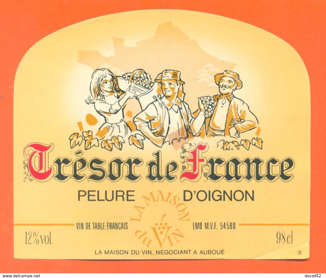 étiquette Vin De Table Pelure D'oignon Trésor De France à Auboué - 12 °/° - 98 Cl - Pink Wines