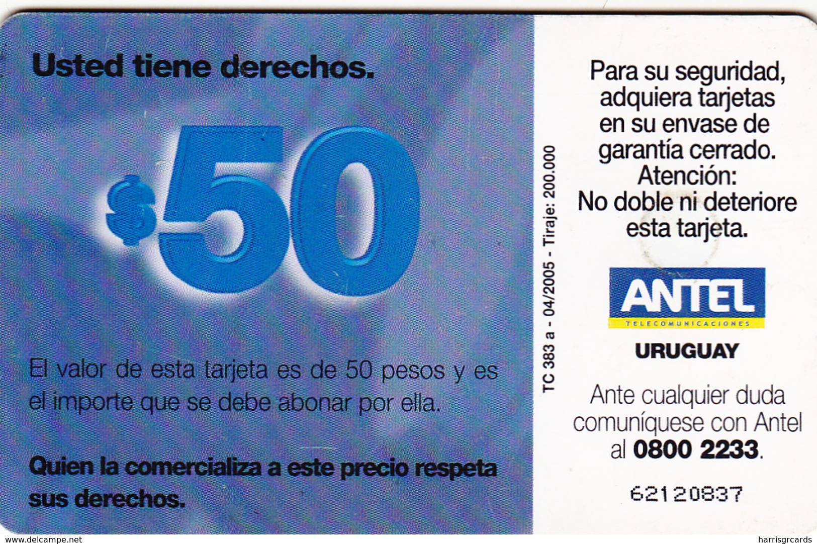 URUGUAY - 50 Pesos, TC 383a, 50 $ , Tirage 200.000, Used - Uruguay