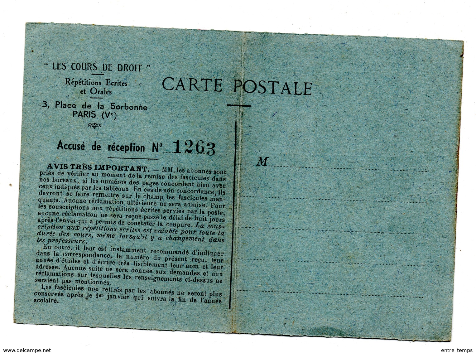 Sorbonne 1941  Inscription Fiscal 1fr20 - Autres & Non Classés