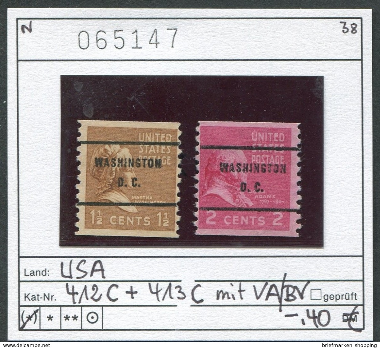 USA - Etats-Unis - Michel 412 C + 413 C - Precancellation Washington D.C. / Vorausentwertung - Precancels