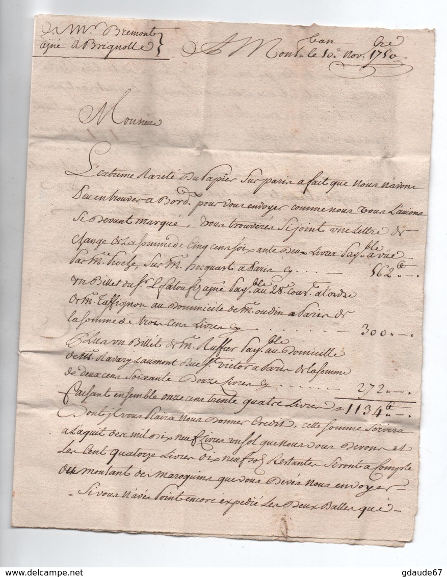 1750 - LETTRE De MONTAUBAN (TARN ET GARONNE) Avec MP LENAIN N°6 - 1701-1800: Precursori XVIII