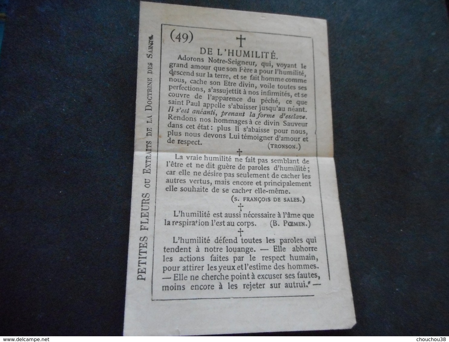 Petit FEUILLET Double "DE L'HUMILITE" - Monastère De La Visitation Paris - Religion & Esotérisme