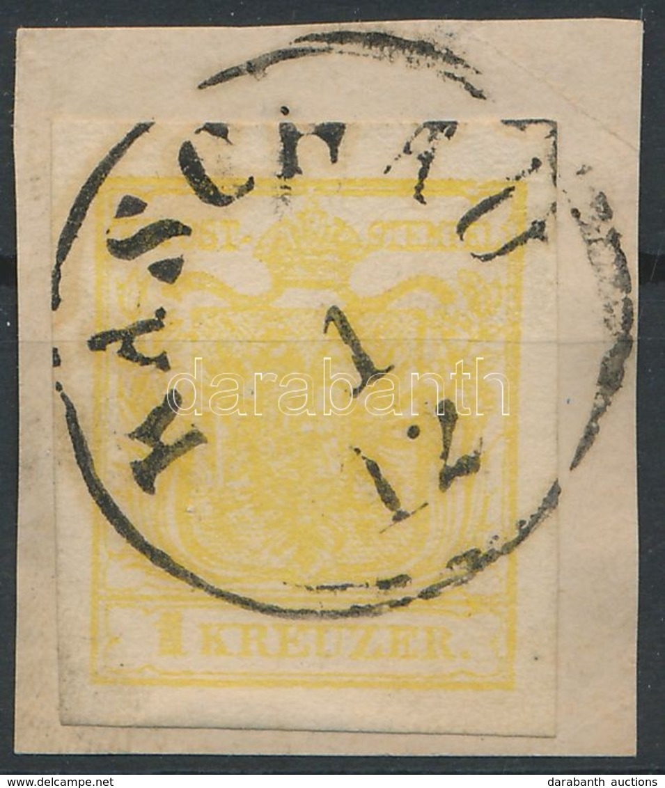 1850 1kr MP III. Citromsárga / Lemon 'KASCHAU' Certificate: Ferchenbauer - Altri & Non Classificati