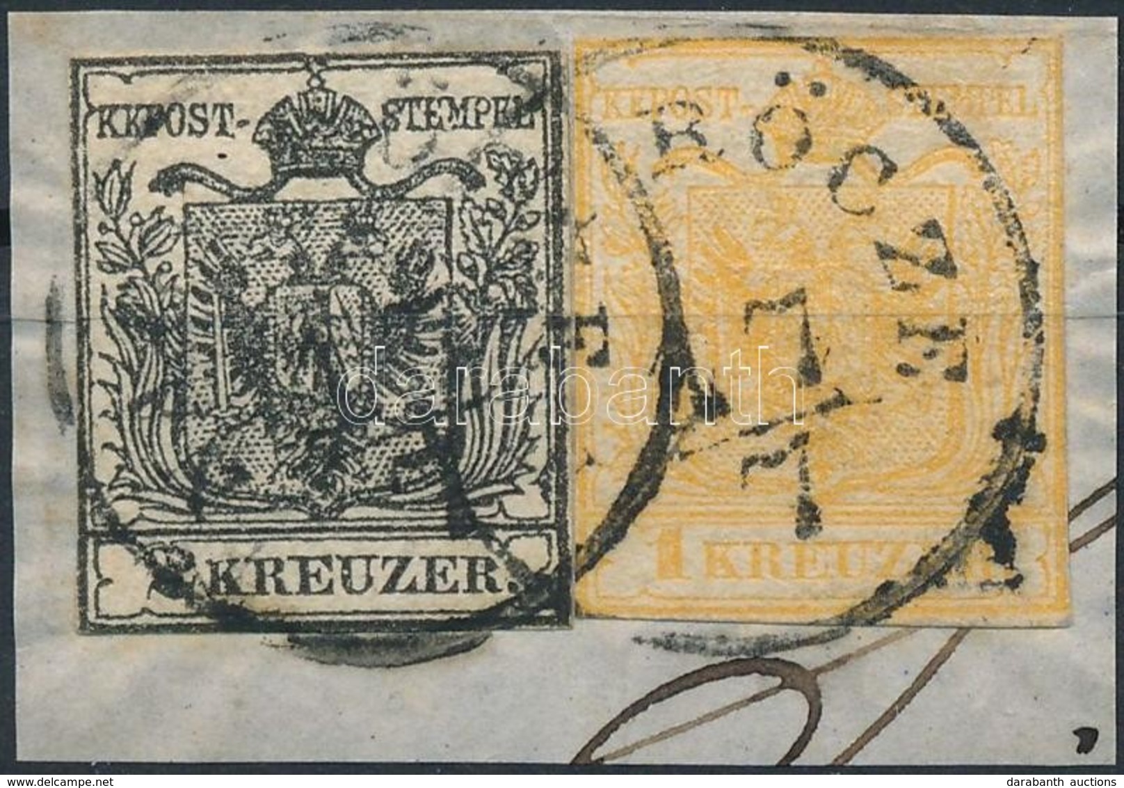 1850 1kr Narancs / Orange + 2kr Fekete / Black, Liliputi Vágás '(NAGY)RÖCZE' - Altri & Non Classificati