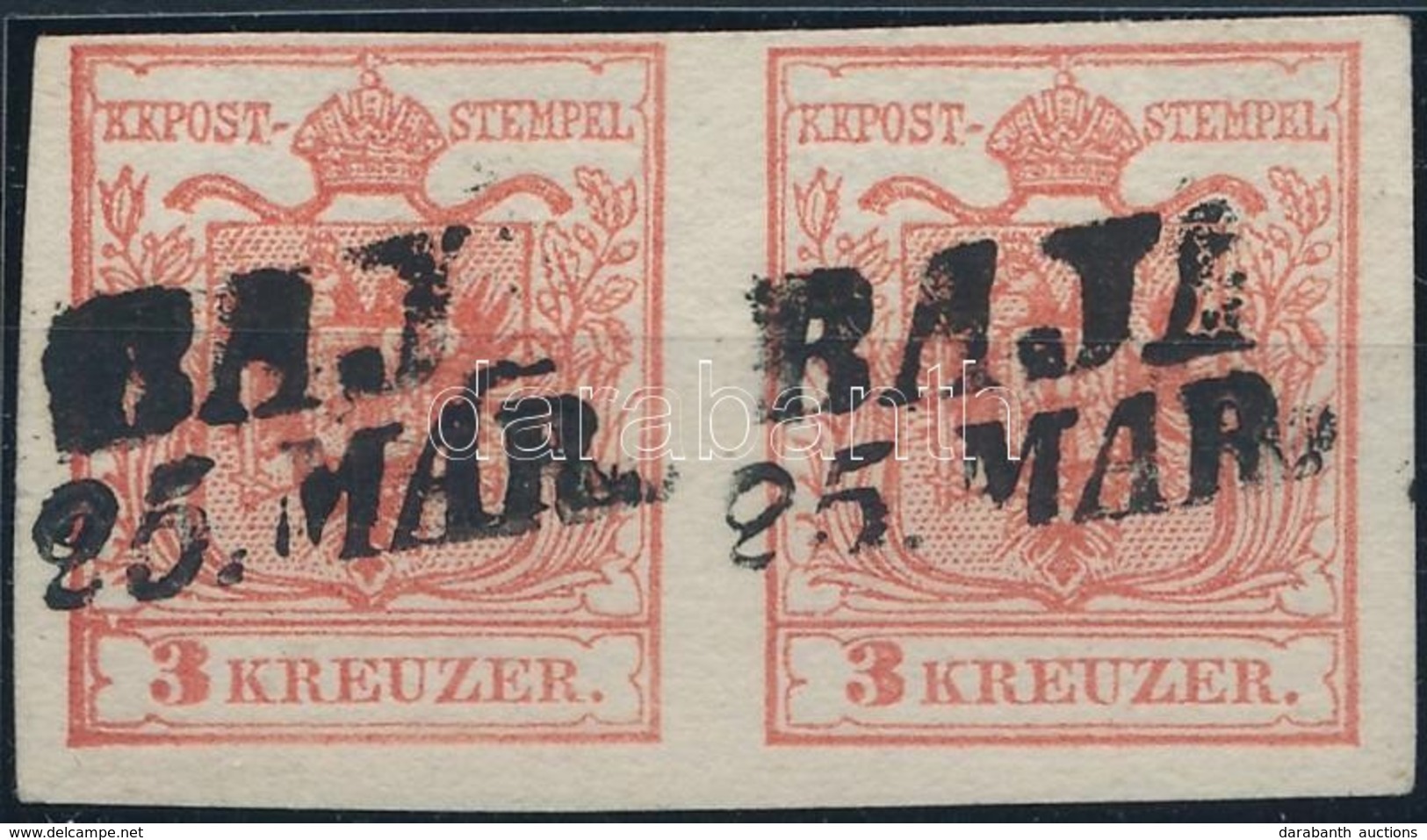 O 1850 3kr Pár MP / Pair Gravourtype 2-0 (MBK 2.400 P) 'BAJA' - Altri & Non Classificati